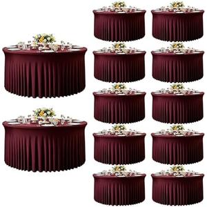 12 Pack Burgundy Table Cloth for 5FT Round Tables, Fitted Spandex 120 inch Round Tablecloth, Wrinkle Free Table Skirt for Receptions Birthday Photography Party Social Events Engagement Party Decor