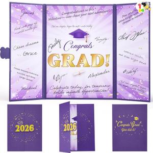 2 x JOYIN 2026 Graduation Guest book Alternative, 12" Purple & Gold Graduation Party Decorations Signature Congrats, Class of 2026 Grad Card for High School College Grad Gift, Party Guest Signing Cardboard