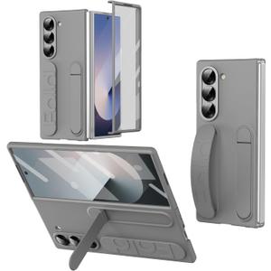 for Samsung Galaxy Z Fold 7 Protect Case with Wristband Stand,Bulit-in Screen & Lens Protection Shockproof Full Body Drop Fall Protection.(Grey)