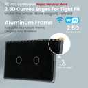 Smart Switch Aluminum Frame,2.5D Glass Panel,4.65 X 2.83 X 1.26 Inches,Need Neutral Wire,2.4GHz WiFi,Work with Tuya/Smart Life,App/Voice Control,Black 2 Button