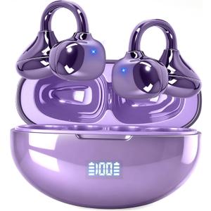 Pearl Clip Ear Open Earbuds, Bluetooth 5.4 Headphones, IPX7 Waterproof Headsets, Clip on Earphones with Microphone, Suitable for Small Ears, Sports and Running, Exercise(Purple) 3