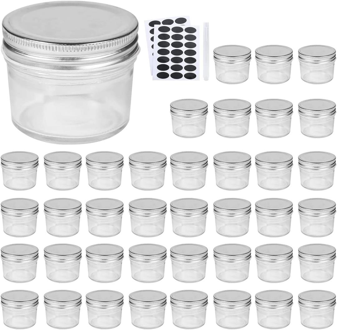 Accguan 4oz Glass Jars With Lids(Silver),Mason Jars,Ideal For Honey,Jam,Wedding Favor,DIY Magnetic Mini Spice Jars For Kitchen,Set of 40