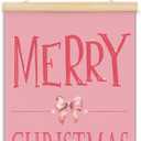 ShowDraven Pink Christmas Wall Art Decor Hanger Frame, Pink Christmas Decorations Wall Decor Outdoor Indoor for Kitchen Bedroom Bathroom Office, 12x16 Inch (merry christmas bow)