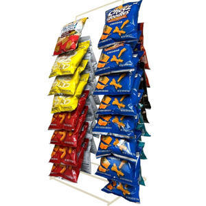 Clip Strip Chip Rack Display Stand, Snack Rack, Metal, 2 Rows, 30 Clips, Off-White, Organize Snacks in Retail Stores and Household, Product Merchandising