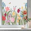 Window Privacy Film, Colorful Floral Window Stickers, Wildflowers Static Clings Decals, Removable DIY Bouquet Windows Cover Tint for Home School Office Party (Colorful and Butterfly)