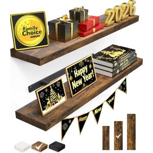 BAYKA Floating Shelves, 22.5 inches Rustic Wood Wall Shelves for BathroomBedroom, Living Room, Kitchen & Book, Hanging Display Decor Organization Shelf with 22 lbs Capacity (Rustic Brown)