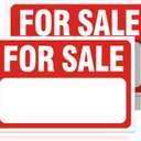 2 Pack For Sale Sign Stickers,12" x 8" Sale Sign for Car and Vehicles, Self-Adhesive Vinyl Decal for House,Home,Boats,Large Space for Handwriting Red