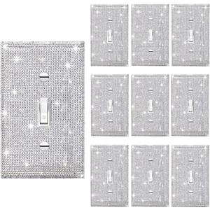 10 Pcs Shiny Silver Rhinestone Wall Plate Cover Decorative Light Switch Cover Bling Rhinestones Switch Covers Wall Plate Cover (Standard Size)