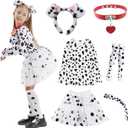 101 Dalmatian Costumes Kids, Girls Shirt Tutu Outfit Ears Headband Socks Accessories for 101st Day Of School Small(5-7yr)