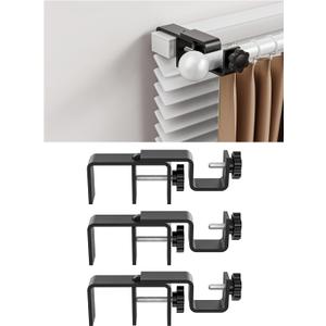 Over-Blinds Curtain Rod Brackets for Outside-Mounted Blinds, Blinds Curtain Rod Brackets for 1.32 Rectangular Headrails, Tool-Free No-Drill Installation for Apartments, Rentals Set of 3 (Black)