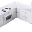 Dollhouse Kitchen Furniture Kit 1:12 Doll House Miniature Suite Wooden Kitchen Cabinet Fridge Set Dining Room for Miniature Dollhouse Furniture Scenes Accessories