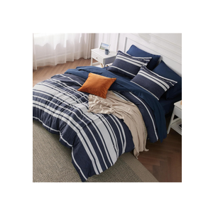 Bedsure Queen Comforter Set, Blue Striped Bedding Set for All Seasons, Reversible, Cationic Dyeing Bed in a Bag with Comforter