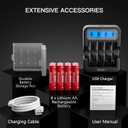 Hixon Rechargeable Lithium AA Batteries,8Pack 1.5V Li-ion Batteries with 2H Fast LCD Charger,3500mWh High-Capacity Long-Lasting Constant Output for Xbox/VR,Blink,Smart Lock,etc.