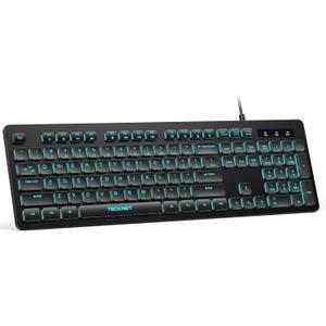 TECKNET Wired Keyboard,Silent USB Keyboard for Office,Spill-Resistant,Slim Full-Size Membrane Layout,Plug and Play for PC/Laptop/Mac-RGB Backlit