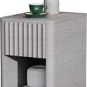 VICITON Fluted Narrow Night Stand,Thin Nightstand with Leather Surface, Small End Table with Storage, Living Room/Bed Side Table for Small Spaces (Light Gray, Normal)