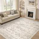 9x12 Area Rug for Living Room, Washable Vintage Pattern, Non-Slip Stain Resistant Soft Durable Floor Rug for Bedroom & Dining Room - (Light Brown & Beige)
