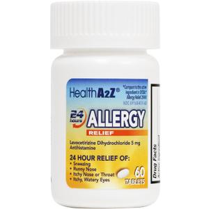 3 x HealthA2Z Allergy Relief | Levocetirizine Dihydrochloride 5mg | 24 Hours | Antihistamine | Relief from Sneezing, Runny Nose, Itchy Nose and Eyes (60 Counts)