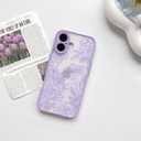 NITITOP Compatible with iPhone 16 Case Cute Aesthetic Floral Flower Vintage Rose Pattern Matte Clear Women Girl Full Camera Lens Slim Hard PC Shockproof Pritective Cover - Purple