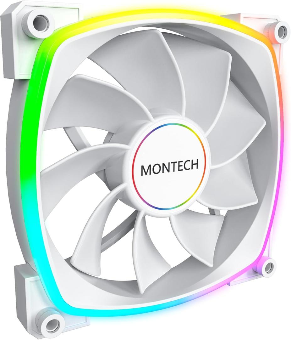 Montech RX 140 ARGB Reversed Fan 1600PWM, High-End Durability, Silent Performance, and Stunning ARGB Design (140mm, White)
