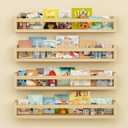 Set of 4 Wall-Mounted Kid's Bookshelf - Wood Floating Nursery Book Shelves - Durable Wood Construction - Ideal for Nursery Decor, Kids Room, Toy Storage (23 Inches, Wood)