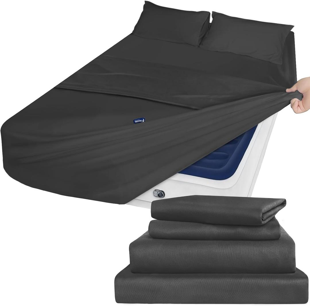 Deep Pocket King Sheet Set - King Size Sheets Set for Air Mattress - 4 Piece King Bedding Set Fade Resistant Fits 16in to 24in Pillow Top Air Bed Mattress - Black (King, Black)