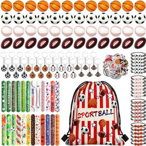 169 Pcs Sportball Party Favors Bulk 48 Pcs Sportball Stress Balls and Sport Stickers 24 Pcs Sport Keychain and Wristbands and Snap Bracelets Drawstring bags for Team Birthday Party Supplies