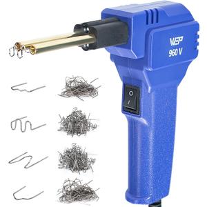 WEP 960-V Plastic Welder Kit 110V with LED Lights with 200 Hot Staples and Pliers for Car Bumper Plastic Welding, Plastic Gas Tank Repair, a Great Automotive Tools for Mechanics (Blue)