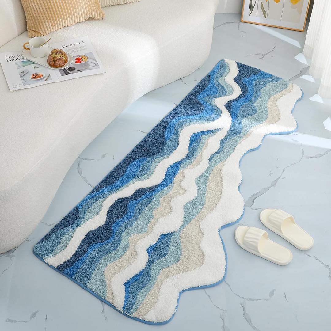 Luxury Bath Mat Non Slip and Super Absorbent Soft Microfiber Area Rug Machine Washable Rug for Living Room, Bedroom and Bathroom (Blue, 63"x27")