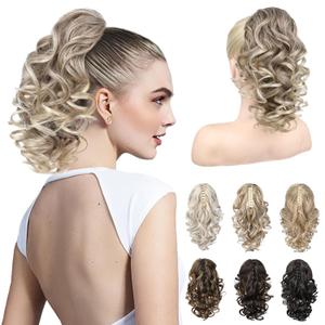 REECHO 12" Ponytail Extension, Classic Loose Curly Wavy Claw Clip Pony tails Hair Extensions Hairpieces for Women (Glazed Mocha to Blonde)