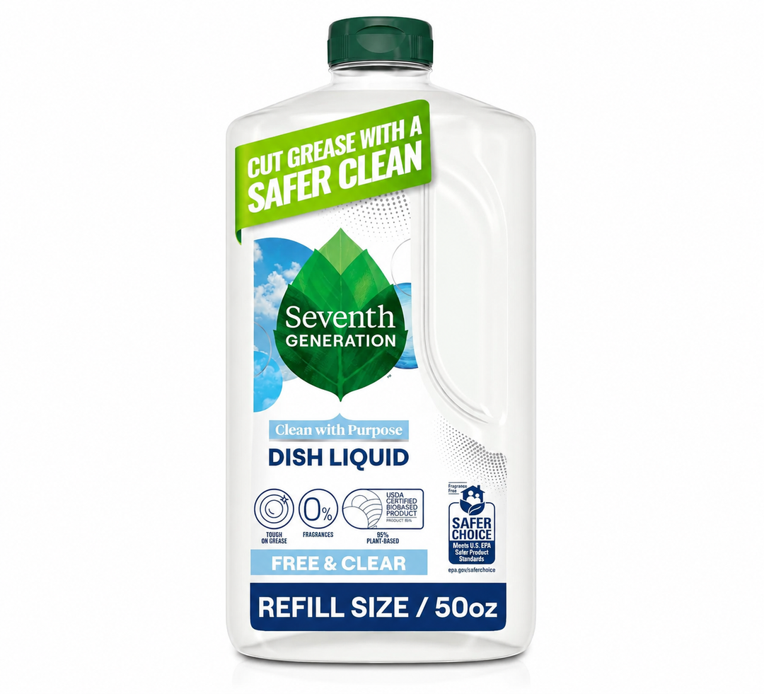 Seventh Generation Dish Soap Refill, Free & Clear, 50 fl oz, 2 Pack, Plant-Based Dishwashing Liquid for Grease & Tough Food Messes, For Sensitive Skin