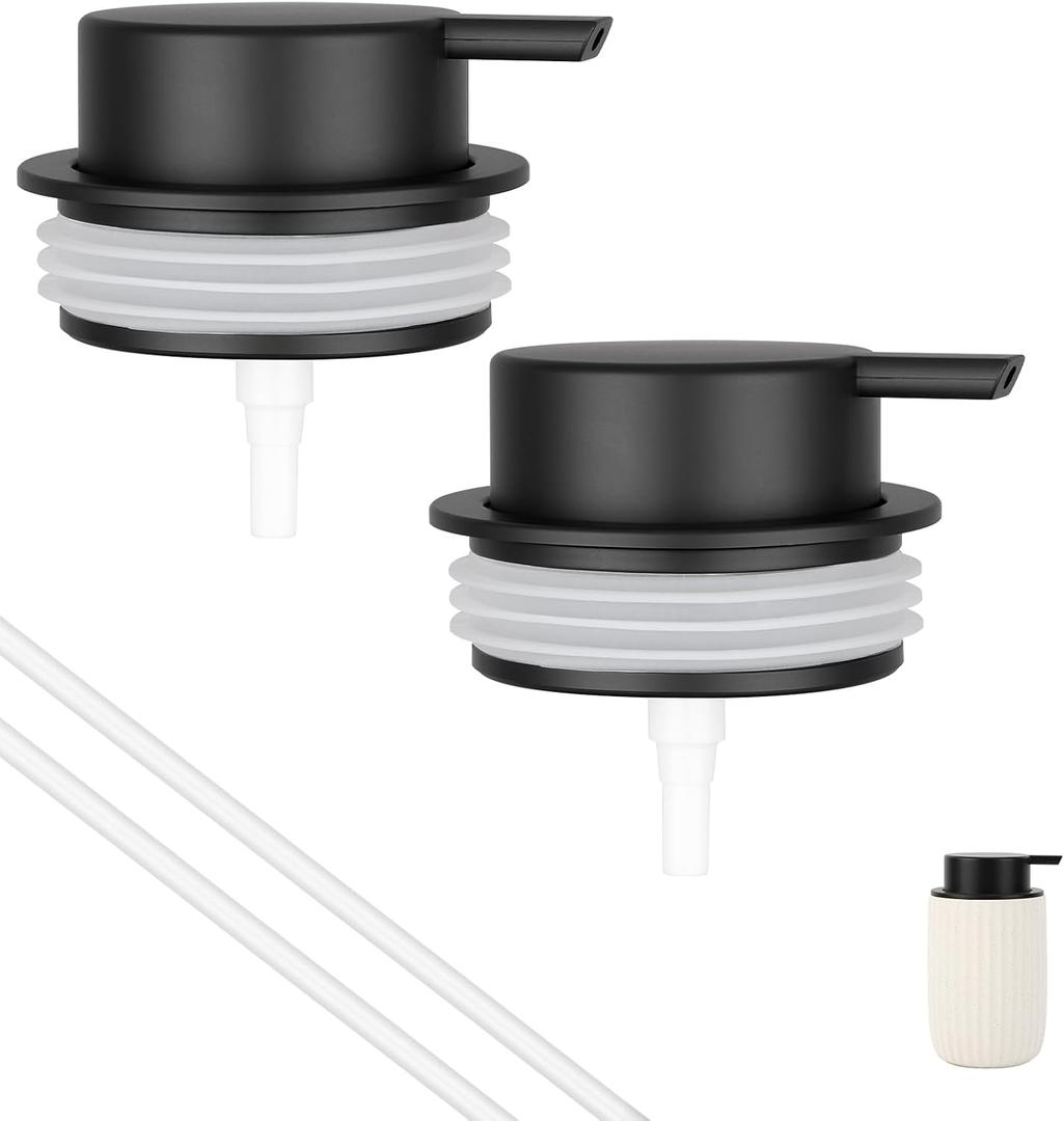 Segbeauty 2pcs Black Soap Dispenser Pump Head Replacement for Bathroom, Pump Head for Ceramic Hand Soap Dispenser Kitchen, Lid Replacement for Shampoo and Conditioner Bottle, Lotion Container Pumps, White
