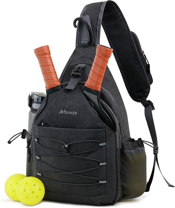 Pickleball Bag for Women and Men Sling Crossbody Backpack for Pickleball with Adjustable Shoulder Strap Fence Hook and Paddles Cover Sports Accessories Pickle Ball Equipment Gifts