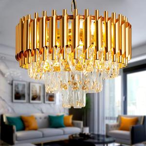 Modern Luxury Crystal Pendant Light Crystal Chandelier Round Chandelier Flush Mount Ceiling Lighting Fixture for Living Room Dining Room Table Restaurant,E12x4 Lights,Gold, D15.7" 4-lights