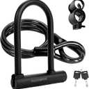 ROCKBROS U Lock Bike U Lock with Cable Heavy Duty Anti Theft Bike Lock U-Lock 4 ft Cable with Keys & Sturdy Mounting Bracket for Road, Mountain, Electric