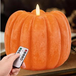 Fall Decorations for Home - Fall Decor - Flickering Flameless Wax Pumpkin LED Candle with Timer Remote Control- Thanksgiving Gifts - Autumn Farmhouse Rustic Harvest Decor for Tiered Tray Table Indoor, Orange