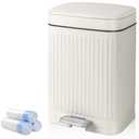 Rejomiik Small Bathroom Trash Can with Lid 2.1 Gallon Soft Close Step Slim Garbage Can Waste Bin for Office, Bedroom, Kitchen, Cream