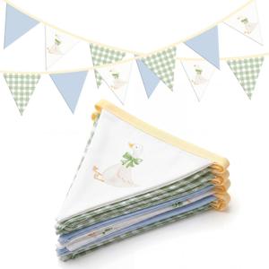 Hahafelt Goose Fabric Garland Banner One Silly Goose Birthday Decor Bow Geese Baby Shower Party Decorations for 1st Birthday Wedding Party(Plaid,Green, Blue and White)