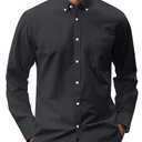 J.VER Mens Cotton Oxford Shirts Long Sleeve Button Collar Shirt Solid Regular Fit Dress Shirts with Pocket Blakc 5X-Large