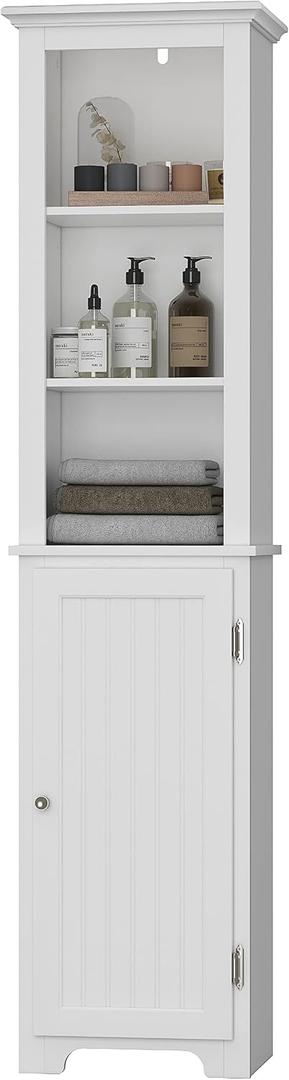 UTEX 64" Freestanding Storage Cabinet, Bathroom Tall Silm Cabinet with Doors and Adjustable Shelves, Free Standing Linen Tower, Home Storage Furniture, White, Large
