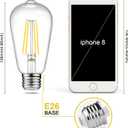 Ascher LED Edison Bulbs 6W, Equivalent 60W, High Brightness Cool White 4000K, 700 Lumens, ST58 Vintage LED Filament Bulbs with 80+ CRI, E26 Base, Non-Dimmable, Clear Glass, Pack of 8