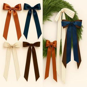 8 Pcs Christmas Wreath Bow Farmhouse Stripe Velvet Bows Ribbon Ornaments for Christmas Tree Topper Front Door Home Decor Winter Party Indoor Outdoor Decoration(Retro)