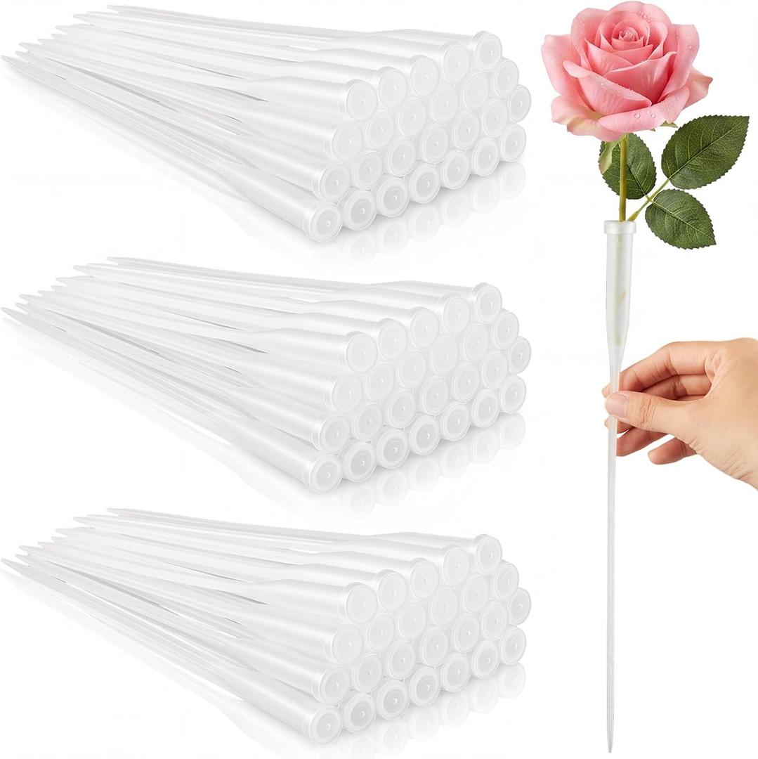 Tessco for you 90 Pcs Floral Water Tubes 12 Inch Floral Tubes Plastic Flower Supplies for Fresh Flowers with Rubber Cap for Flower Stem Arrangements Florist Supplies(Clear)