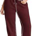 Herseas High Waisted Sweatpants for Women 2025 Fall Wide Leg Contrast Stitching Drawstring Loose Lounge Jogging Pants (Red, XXL)