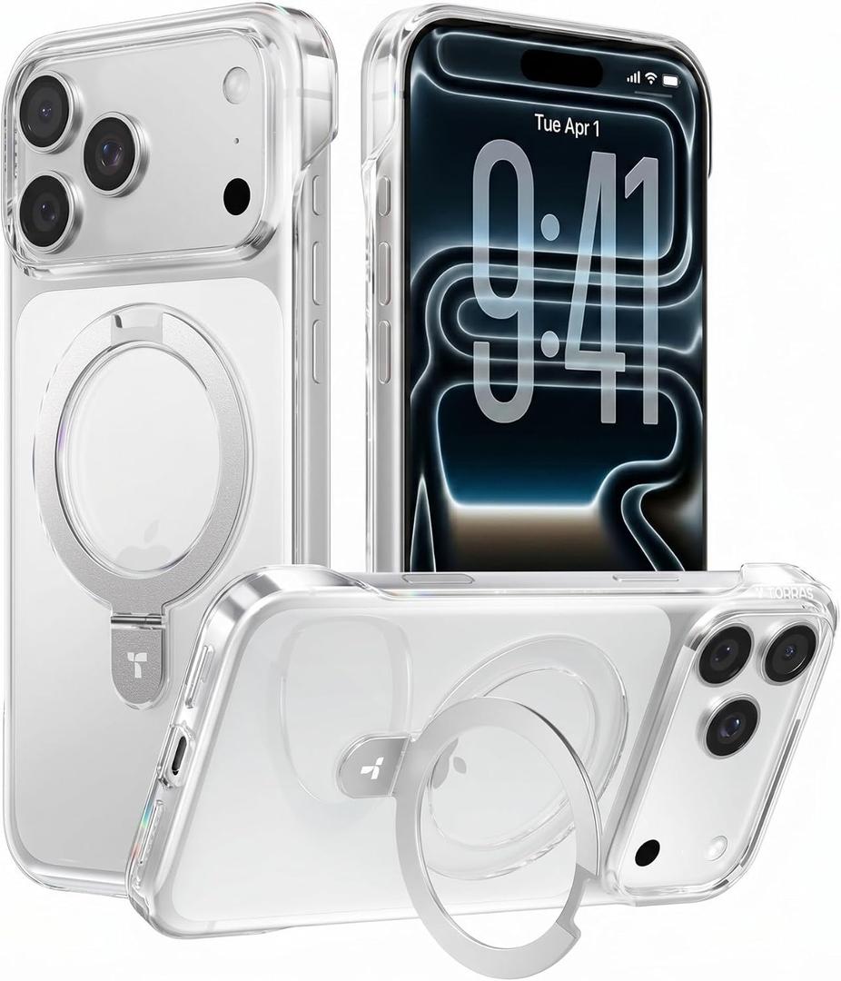TORRAS Ostand Slim for iPhone 17 Pro Max Case Clear, Upgraded Magnetic Stand, Fit for MagSafe, Frameless with Thin Open-Edge Fit, Minimalist Phone Case for iPhone 17 Pro Max, 6.9'', Drop Protection