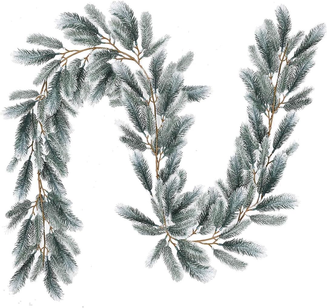 DearHouse 6Ft Artificial Christmas Pine Garland Winter Greenery Garland for Holiday Season Mantel Fireplace Table Runner Centerpiece Dcor (White)