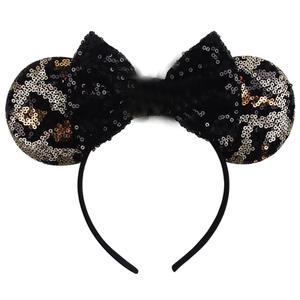 2 x Mouse Ears Headbands Shiny Bows Mouse Ears Glitter Party Princess Decoration Cosplay Costume for Girls Women (little lion golden leopard)
