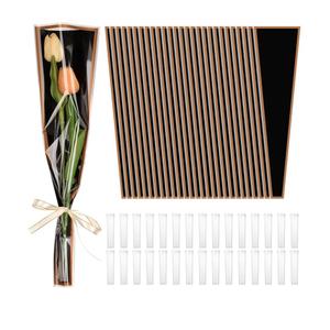 cridoz 100 Pcs Single Rose Sleeve with 100 Pcs Floral Water Tubes for Bouquets, Single Flower Sleeve Flower Wrapping Bags Flower Water Tubes for Mother's Day Graduation Party(Black)