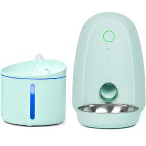 DOGNESS Cat Feeder and Water Dispenser, Automatic Cat Feeder with app and Water Dispenser in Set 2 Packs for Small Medium Pets Puppy Kitten (Green)