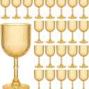 Plastic Goblets, 9oz Ribbed Acrylic Wine Glasses, Vintage Drinking Glasses with Stem, Unbreakable Reusable Disposable Water Goblets Bulk for Parties Weddings Dinner Mother's Day (Gold, 24pcs)