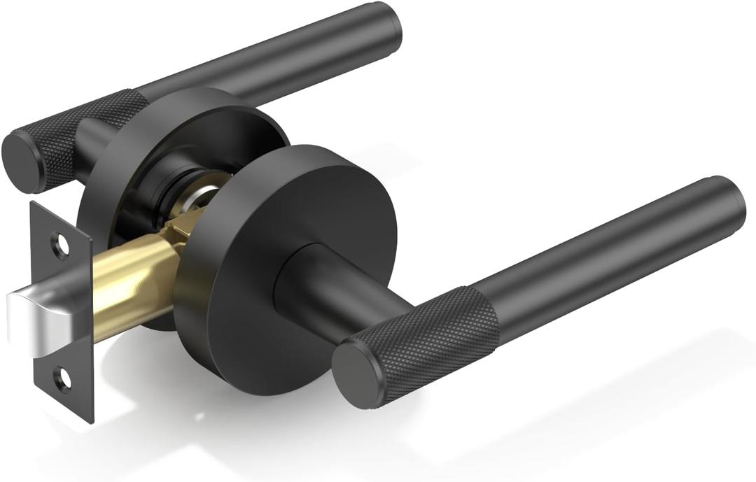 Amerdeco 1 Pack Matte Black Passage Door Handles,Heavy Duty Non-Locking Door Lever for Hall, Closet,Office Area, Shopping Malls AM0027